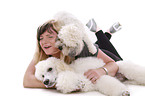 woman with Bichpoo and standard poodle