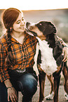 woman with Great swiss mountain dog