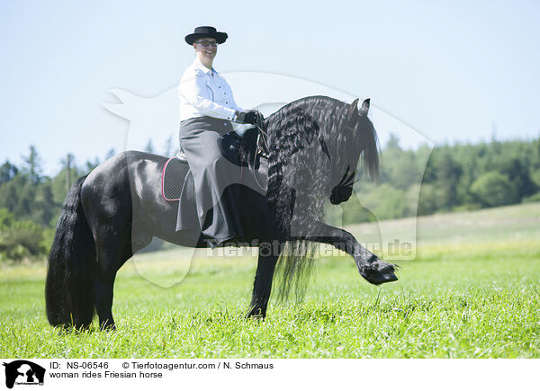 woman rides Friesian horse / NS-06546