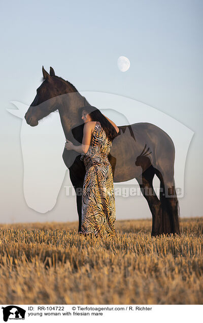 young woman with friesian mare / RR-104722