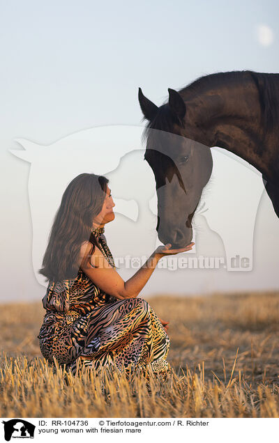 young woman with friesian mare / RR-104736