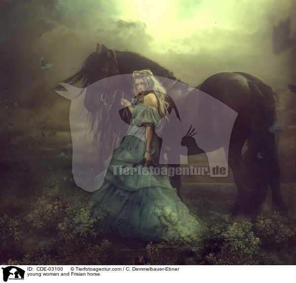 young woman and Frisian horse / CDE-03100