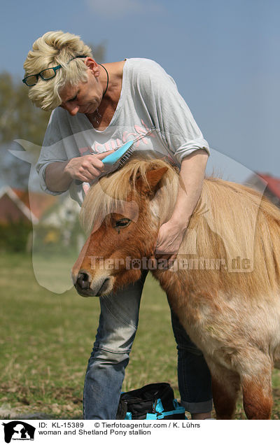 woman and Shetland Pony stallion / KL-15389