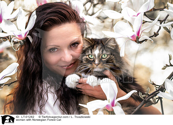 Frau mit Norwegische Waldkatze / woman with Norwegian Forest Cat / LT-01282