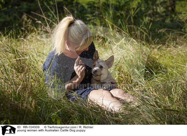 young woman with Australian Cattle Dog puppy / RR-104009