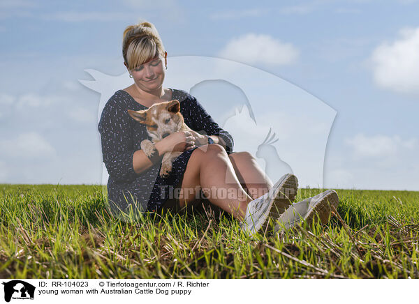 young woman with Australian Cattle Dog puppy / RR-104023