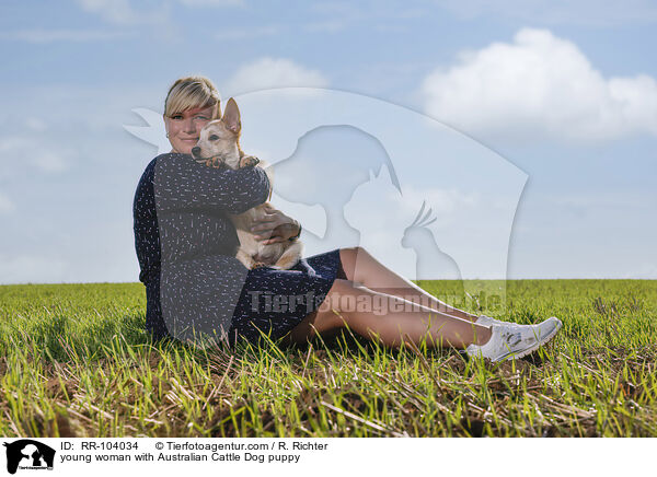 young woman with Australian Cattle Dog puppy / RR-104034