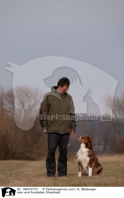 man and Australian Shepherd / AM-03770