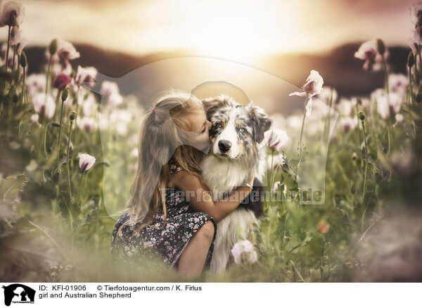 girl and Australian Shepherd / KFI-01906