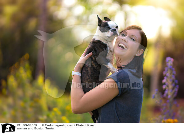 woman and Boston Terrier / BS-08559