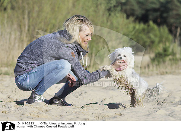 woman with Chinese Crested Powderpuff / KJ-02131