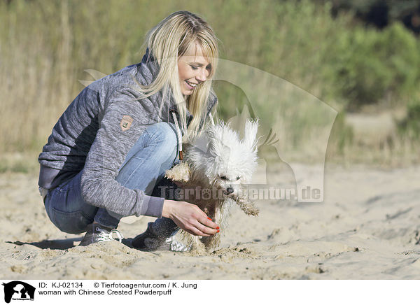 woman with Chinese Crested Powderpuff / KJ-02134