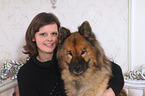 woman and Eurasian Dog