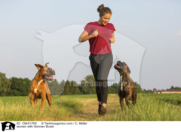 woman with German Boxer / CM-01765