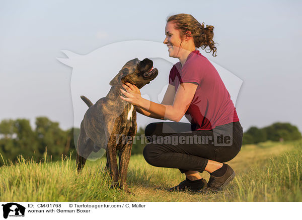 woman with German Boxer / CM-01768