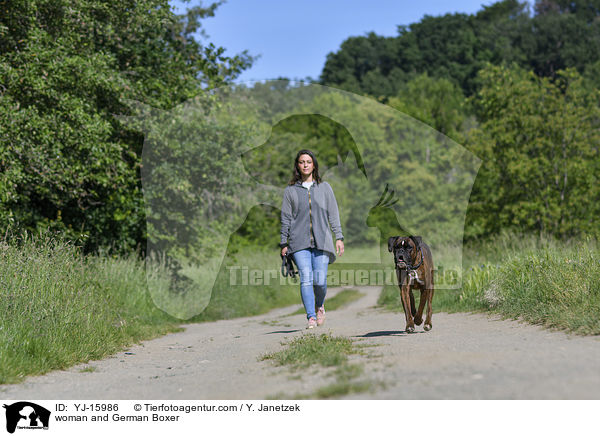 woman and German Boxer / YJ-15986