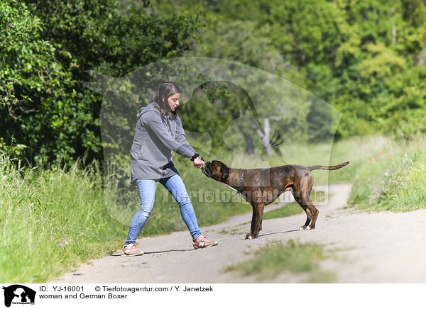woman and German Boxer / YJ-16001