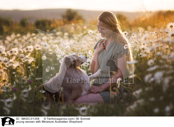 young woman with Miniature Australian Shepherd / MASC-01358