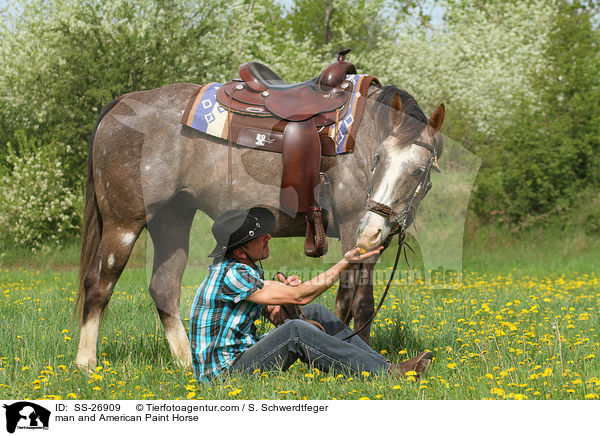man and American Paint Horse / SS-26909