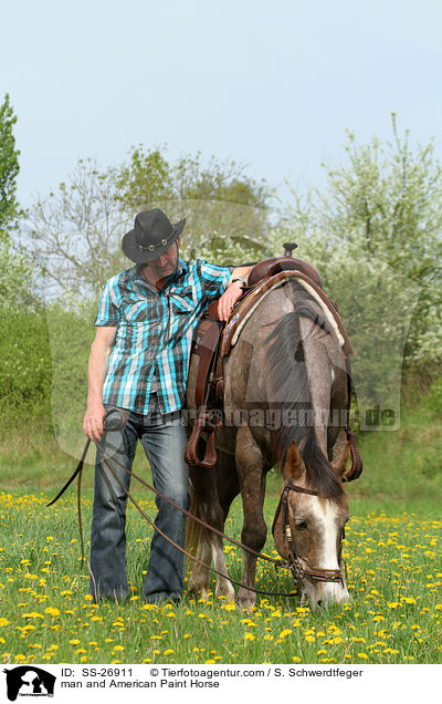 man and American Paint Horse / SS-26911