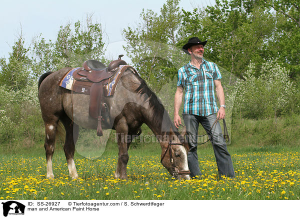 man and American Paint Horse / SS-26927