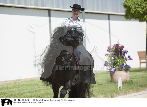 woman rides Friesian horse / NS-06532