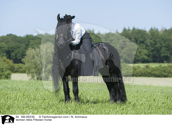 woman rides Friesian horse / NS-06536