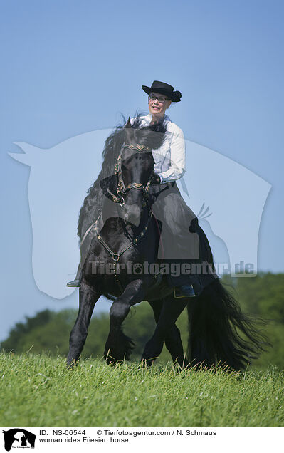 woman rides Friesian horse / NS-06544