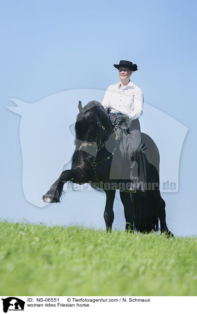 woman rides Friesian horse / NS-06551