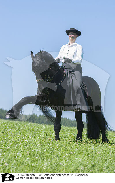 woman rides Friesian horse / NS-06555