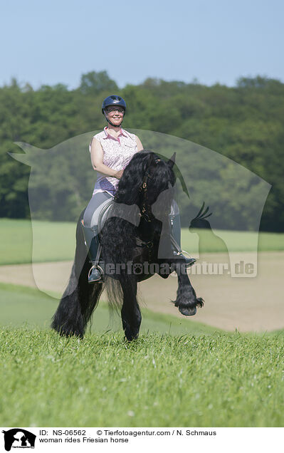 woman rides Friesian horse / NS-06562