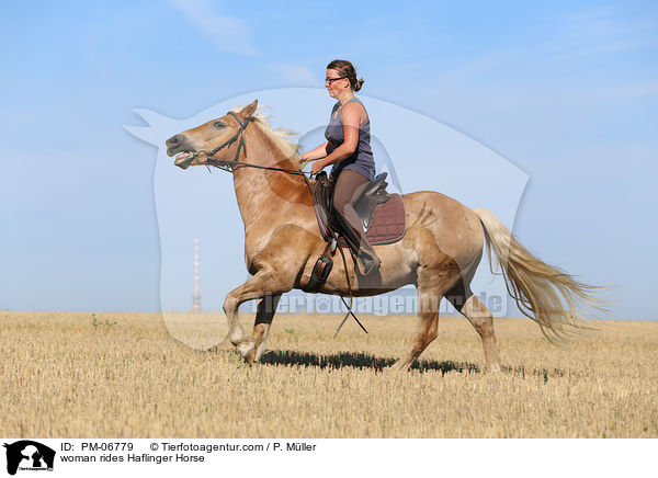 Frau reitet Haflinger / woman rides Haflinger Horse / PM-06779