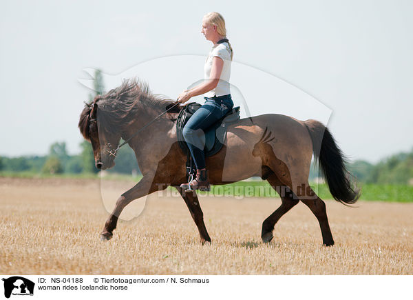 Frau reitet Islnder / woman rides Icelandic horse / NS-04188