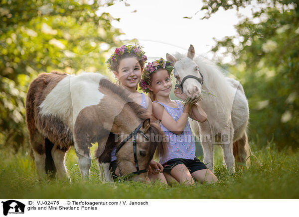 girls and Mini Shetland Ponies / VJ-02475