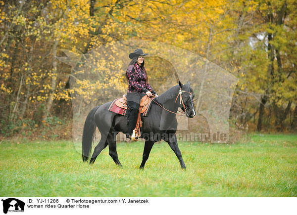 woman rides Quarter Horse / YJ-11286