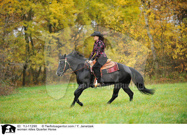 woman rides Quarter Horse / YJ-11290