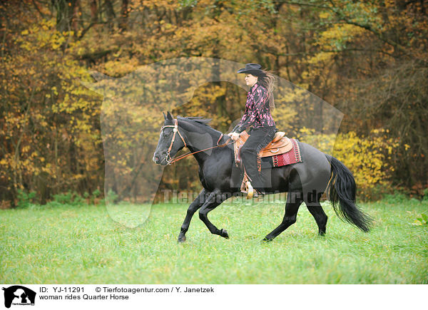 woman rides Quarter Horse / YJ-11291