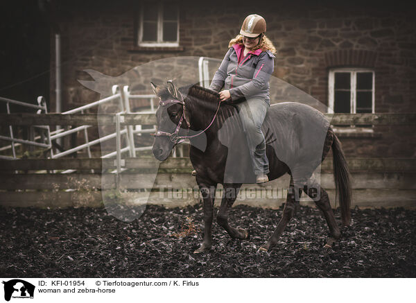 woman and zebra-horse / KFI-01954