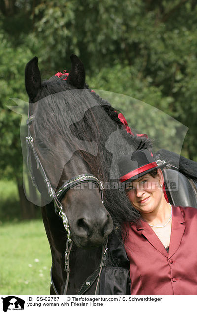 young woman with Friesian Horse / SS-02767
