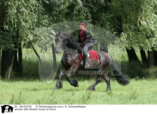 woman with friesian horse at show / SS-02750